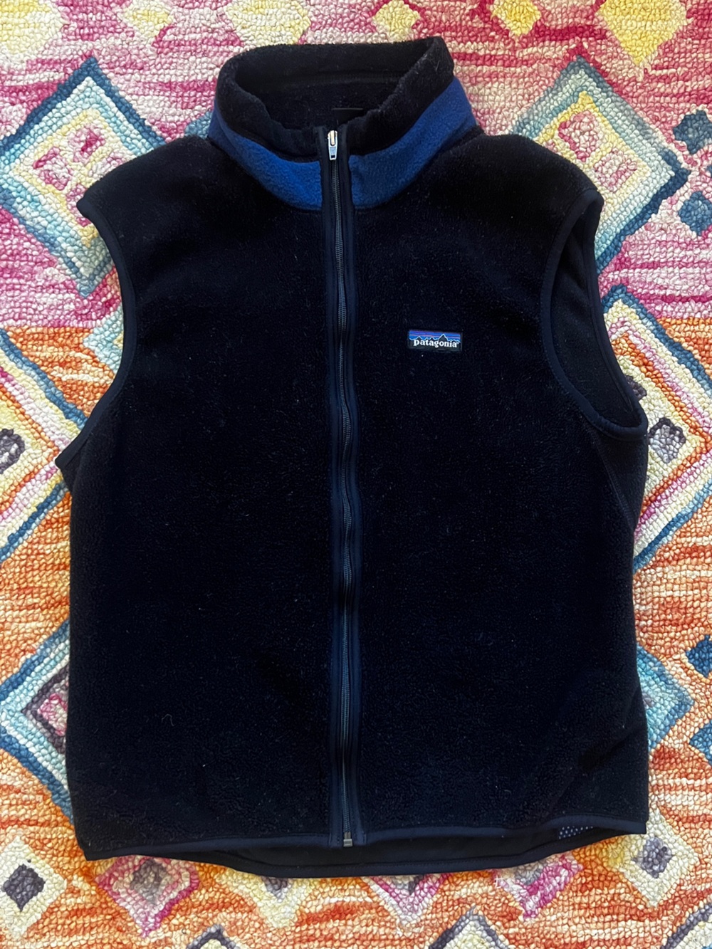 Vintage 90’s Patagonia Black Fleece Vest with Blue Collar